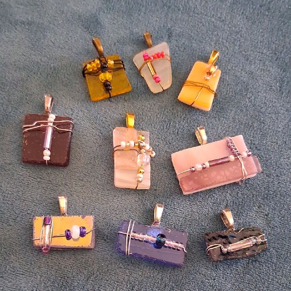 Handcrafted Multicolor Glass Tile Pendant Necklace - Assorted Colors